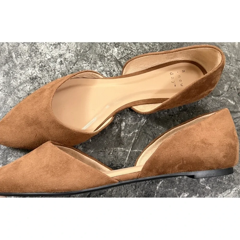 A New Day Womens Ae127 Julie Micro Suede Flats Memory Foam Cognac Sz 10 NEW